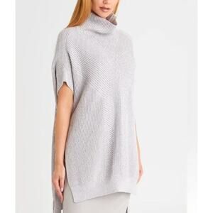 MaxMara Leisure Ribbed Mock Neck Side Split Tie Sides Gray Sweater One Size